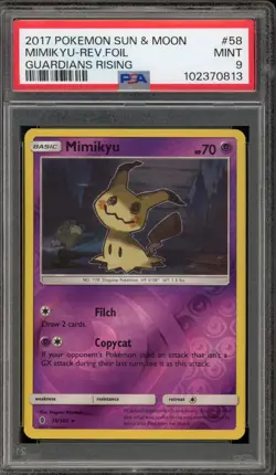 Pokemon Mimikyu Guardians Rising Reverse Holo Rare #58 PSA 9 Mint - Image 1