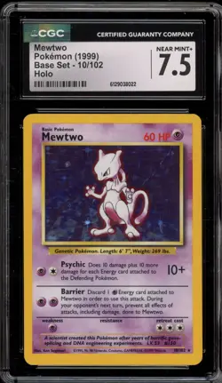 Pokemon Mewtwo Base Set Unlimited Holo Rare #10 CGC 7.5 - Image 1