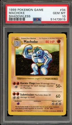 Pokemon Machoke Base Set Shadowless #34 PSA 10 Gem Mint - Image 1