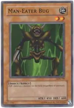 Moderately Played, English Yu Gi Oh Man-Eater Bug - LOB-108 - Super Rare - Unlim - Image 1