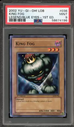 Yu-Gi-Oh! King Fog Legend of Blue Eyes 1st Edition LOB-036 PSA 9 Mint - Image 1