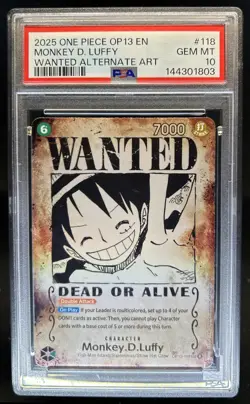 2025 One Piece Monkey D. Luffy Secret Rare Wanted Alt Art #OP13-118 PSA 10 - Image 1