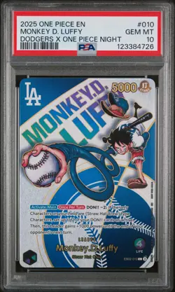 2025 One Piece Monkey D. Luffy Dodgers Promo PSA 10 GEM MT #EBO2010 - Image 1