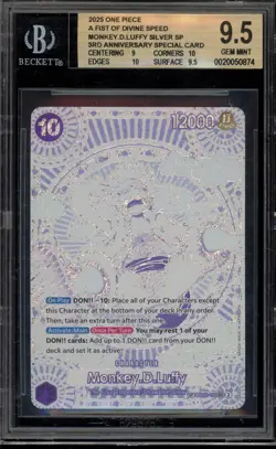 One Piece CCG Monkey.D.Luffy 3rd Anniversary Silver Special OP05-119 BGS 9.5 - Image 1