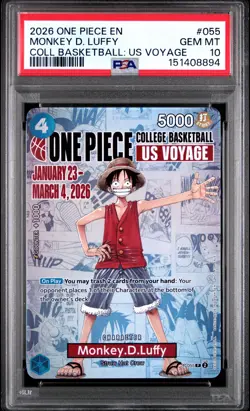 2026 One Piece MONKEY D. LUFFY College Basketball US Voyage Promo #P055 PSA 10 - Image 1