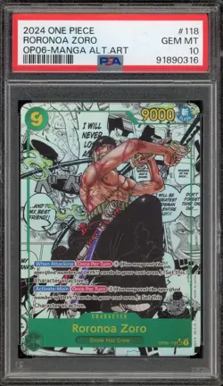 One Piece CCG Roronoa Zoro Manga Alternate Art OP06-118 PSA 10 Gem Mint - Image 1