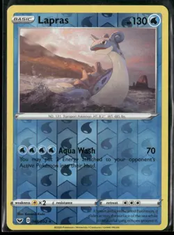 2020 Sword & Shield Set Pokemon Card 048 Lapras Reverse Foil NM - Image 1