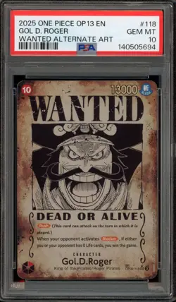One Piece CCG Gol.D.Roger Wanted Alternate Art OP09-118 PSA 10 Gem Mint - Image 1