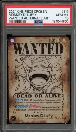 One Piece CCG Monkey.D.Luffy Wanted Alternate Art OP05-119 PSA 10 Gem Mint - Image 1