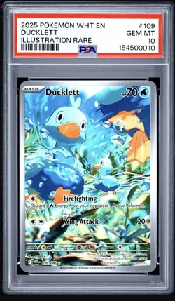 2025 Pokemon White Flare Ducklett Illustration Rare English PSA 10 Gem Mint - Image 1