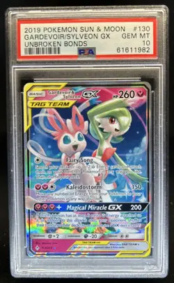 2019 Pokemon SM Unbroken Bonds Gardevoir Sylveon Tag Team Holo #130/214 PSA 10 - Image 1