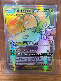 Pokemon Celebi & Venusaur GX TAG TEAM Secret Rare Holo 182/181 SM Team Up - Image 1
