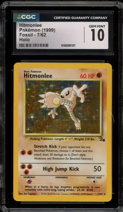 Pokemon Hitmonlee Fossil Unlimited Holo Rare #7 CGC 10 Gem Mint - Image 1