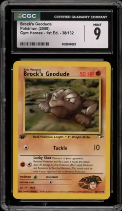 Pokemon Brock's Geodude Gym Heroes 1st Edition #38 CGC 9 Mint - Image 1