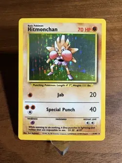 Pokemon Hitmonchan 007/102 Holo Rare Base Set Vintage Light Played RAW TCG - Image 1