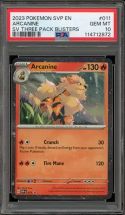 Pokemon Arcanine SV Three Pk. Blisters Holo #011 PSA 10 Gem Mint - Image 1