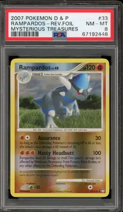 Pokemon Rampardos Mysterious Treasures Reverse Holo Rare #33 PSA 8 - Image 1