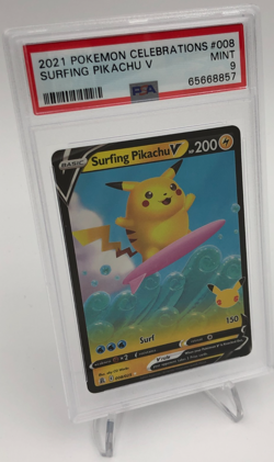 2021 POKEMON CELEBRATIONS Card SURFING PIKACHU 008/025 graded slab PSA MINT 9 - Image 1