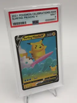 2021 POKEMON CELEBRATIONS Card SURFING PIKACHU 008/025 graded slab PSA MINT 9 - Image 5