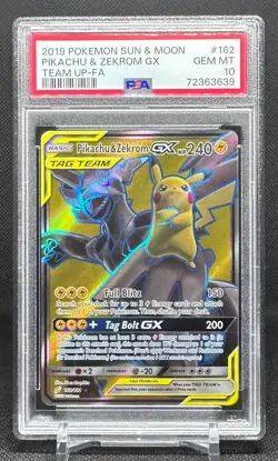2019 POKEMON SUN & MOON TEAM UPFULL ART/PIKACHU & ZEKROM GX #162 PSA 10 - Image 1