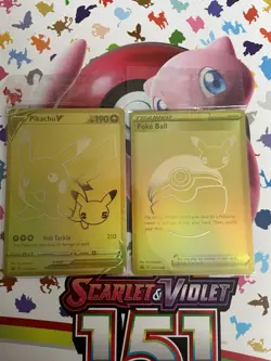 Pikachu v Gold and Pokeball SWSH145/SWSH146 Pokemon TCG Celebrations/ sealed - Image 1