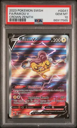 2023 Pokemon Sword & Shield Crown Zenith Galarian Gallery Raikou #GG41 V PSA 10 - Image 1