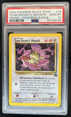 1999 Pokemon Wizards Black Star Promos Team Rocket's Meowth #18 PSA 10 GEM MINT - Image 1
