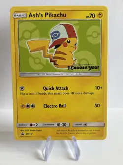 Ash’s Pikachu SM112 - I Choose You Promo Pokemon Card Non Holo MP - Image 1