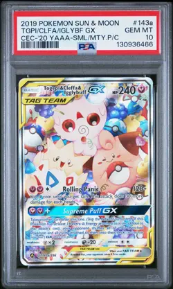 2019 POKEMON COSMIC ECLIPSE TOGEPI & CLEFFA & IGGLYBUFF GX Team Up PSA 10 #143a - Image 1