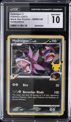 2021 POKEMON BLACK STAR PROMOS CELEBRATIONS #SWSH138 HYDREIGON C CGC 10 GEM MINT - Image 1