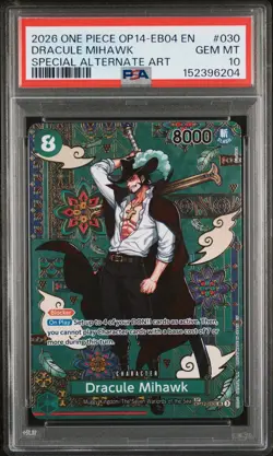 One Piece Dracule Mihawk OP12-030 Azure Sea's Seven SP PSA 10 - Image 1