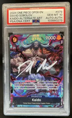 2024 One Piece OP08 EN David Sobolov Kaido Alt Art #079 PSA 10 Authentic Auto - Image 1