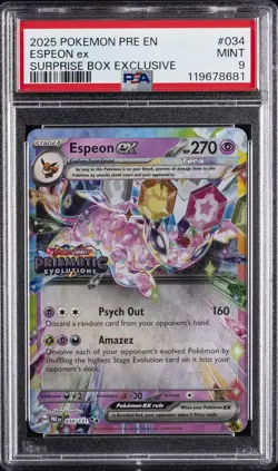 2025 POKEMON PRE EN-PRISMATIC EVOLUTIONS SURPRISE BOX EXCLUSIVE ESPEON EX PSA 9 - Image 1