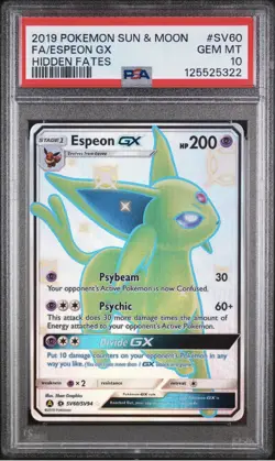 Pokemon Sun & Moon Hidden Fates Espeon GX SV60/SV94 NM Shiny Holo Rare PSA 10 - Image 1