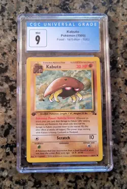Kabuto 1st Edition Fossil Pokemon Card CGC 9 (9.5) MINT (GM) #50/62 Vintage 1999 - Image 1