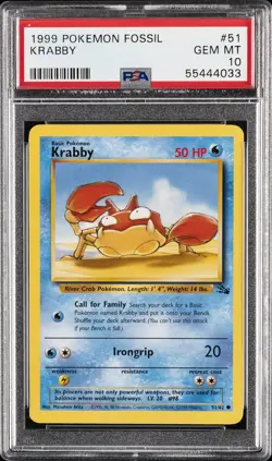 1999 POKEMON FOSSIL #51 KRABBY PSA 10 - Image 1