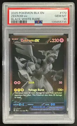 2025 Pokemon Black Bolt Zekrom ex and White Rare #172/086 PSA 10 GEM MINT - Image 1
