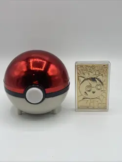 Pokemon JigglyPuff Trading Card 23k Gold Plated Burger King 1990's W/ Pokeball - Image 1