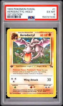 1999 POKEMON FOSSIL 1ST EDITION #1 AERODACTYL-HOLO PSA 6 - Image 1