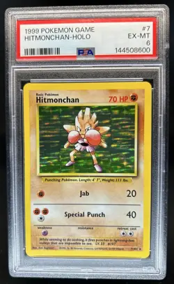 1999 Pokemon Unlimited Hitmonchan Holo Rare #7/102 PSA 6 - Image 1