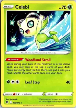 Celebi Shining Fates 003/072 Rare 2021 Pokemon Card TCG CCG - Image 1