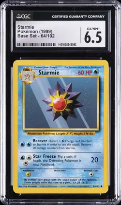 1999 POKEMON BASE SET UNLIMITED #64 STARMIE CGC 6.5 - Image 1