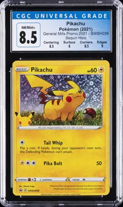 2021 POKEMON GENERAL MILLS PROMO 2021 SEQUIN HOLO #SWSH039 PIKACHU CGC 8.5 - Image 1