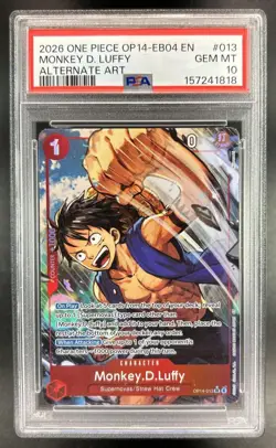 2026 One Piece Monkey D. Luffy Super Rare Alt Art #OP14-013 PSA 10 GEM MINT - Image 1