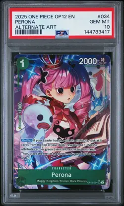 2025 One Piece OP12 En Perona Alternate Art #034 PSA 10 Gem - Image 1