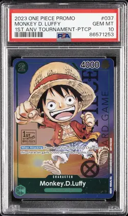2023 ONE PIECE 1ST ANNIV TOURNAMENT PARTICIPATION PROMO MONKEY D. LUFFY PSA 10 - Image 1