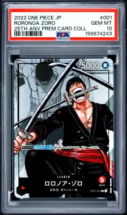 2022 ONE PIECE JAPANESE 25TH ANNIVERSARY PREMIUM COLLECTION RORONOA ZORO PSA 10 - Image 1