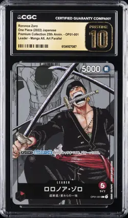 2022 ONE PIECE: JAPANESE MANGA ALT. ART #OP01-001 ROROMOA ZORO CGC 10 PRISTINE - Image 1
