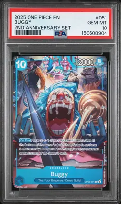 2025 ONE PIECE ENGLISH VERSION 2ND ANNIVERSARY SET #051 BUGGY PSA 10 - Image 1