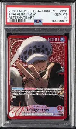 2026 ONE PIECE OP14-EB04-THE AZURE SEA'S SEVEN ALT ART #001 TRAFALGAR LAW PSA 10 - Image 1